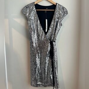 Aqua Silver Sequin Party Wrap Dress Size XS